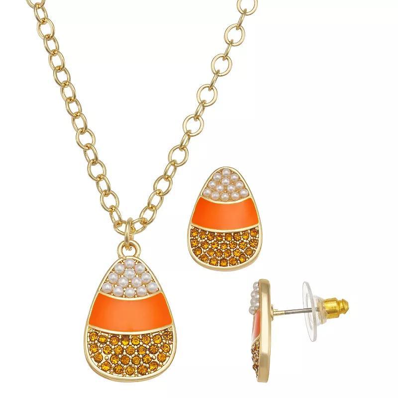 Celebrate Together Gold Tone Crystal Candy Corn Pendant Necklace & Stud Earrings Set, Womens, Multi Product Image