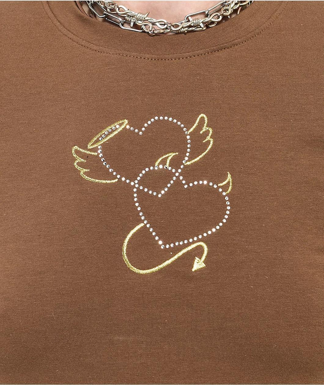 A.LAB Serina Angel Heart Brown Crop T-Shirt Product Image