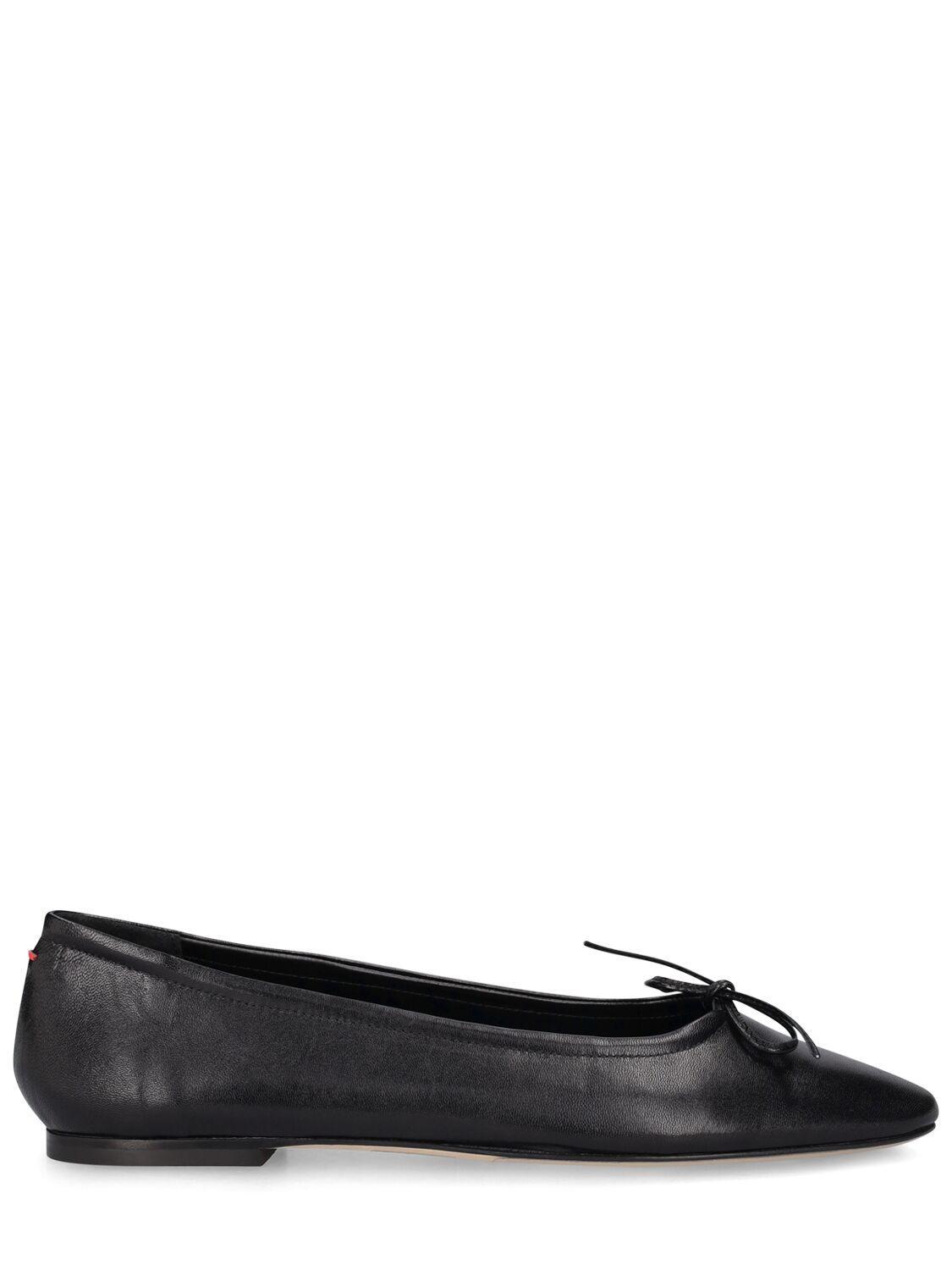 Delfina Leather Bow Ballerina Flats In Black Product Image