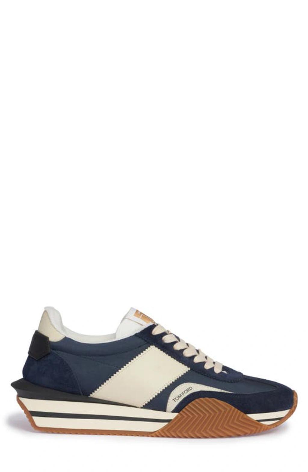 James Mixed Media Low Top Sneaker In Blue Product Image