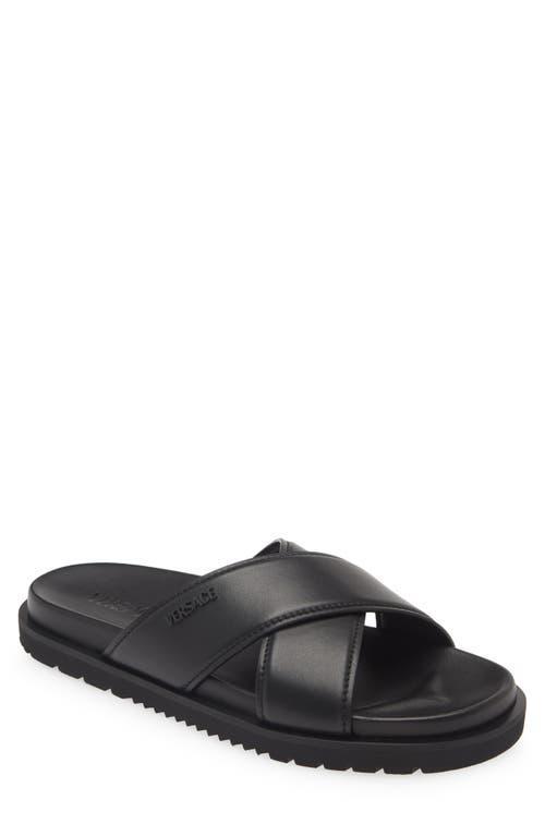 VERSACE Black Crossover Leather Slides Product Image