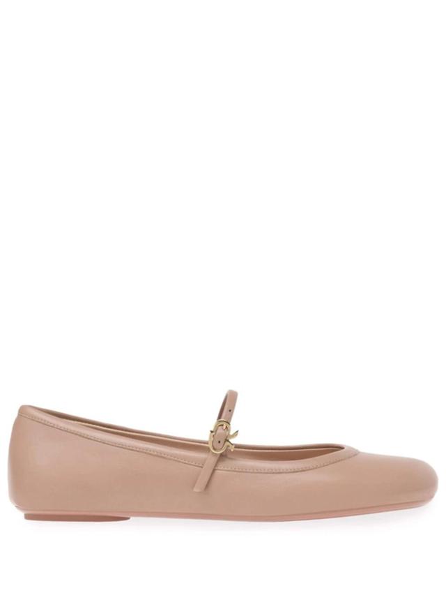 GIANVITO ROSSI Carla Leather Ballerina Shoes In Beige Product Image