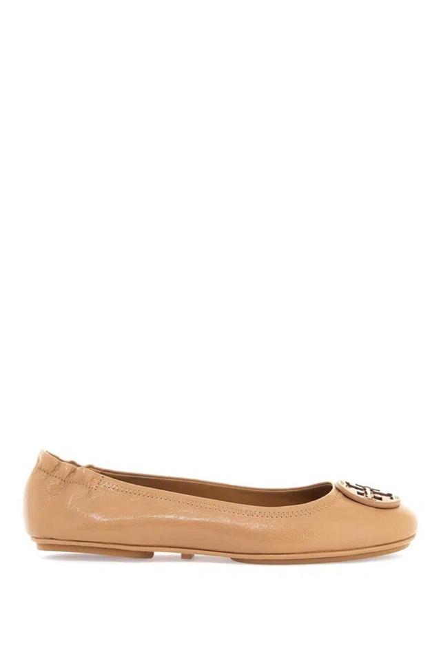 TORY BURCH Double T-plaque Leather Ballerinas In Beige Product Image