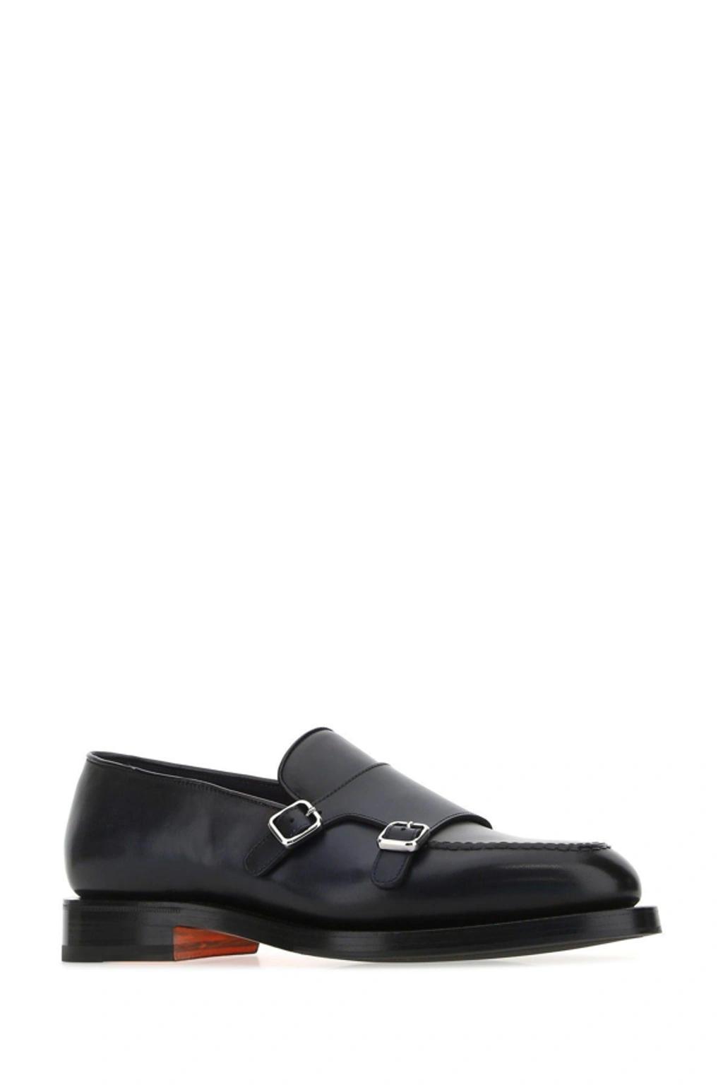 SANTONI Black Leather Monk Strap Shoes Product Image