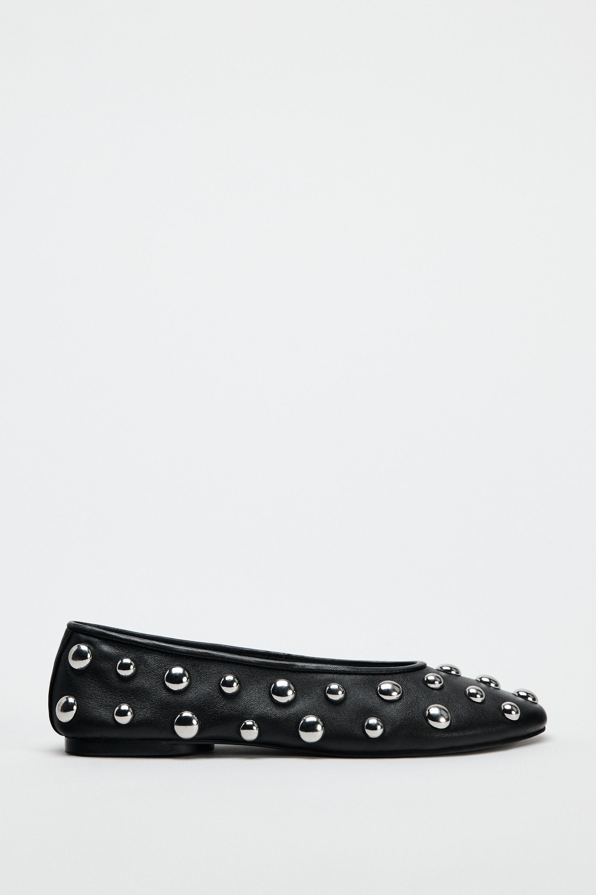 STUDDED LEATHER BALLET FLATS Product Image