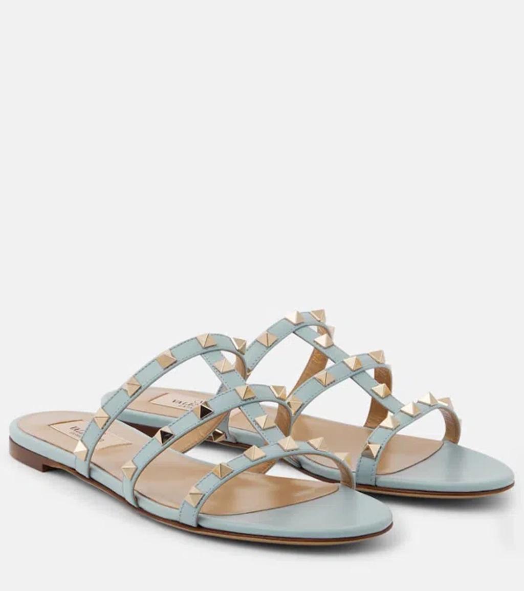 Valentino Rockstud Caged Leather Sandal In Blue Product Image