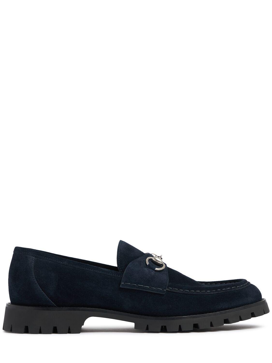 GUCCI Sylke Suede Leather Loafers In Blue Product Image