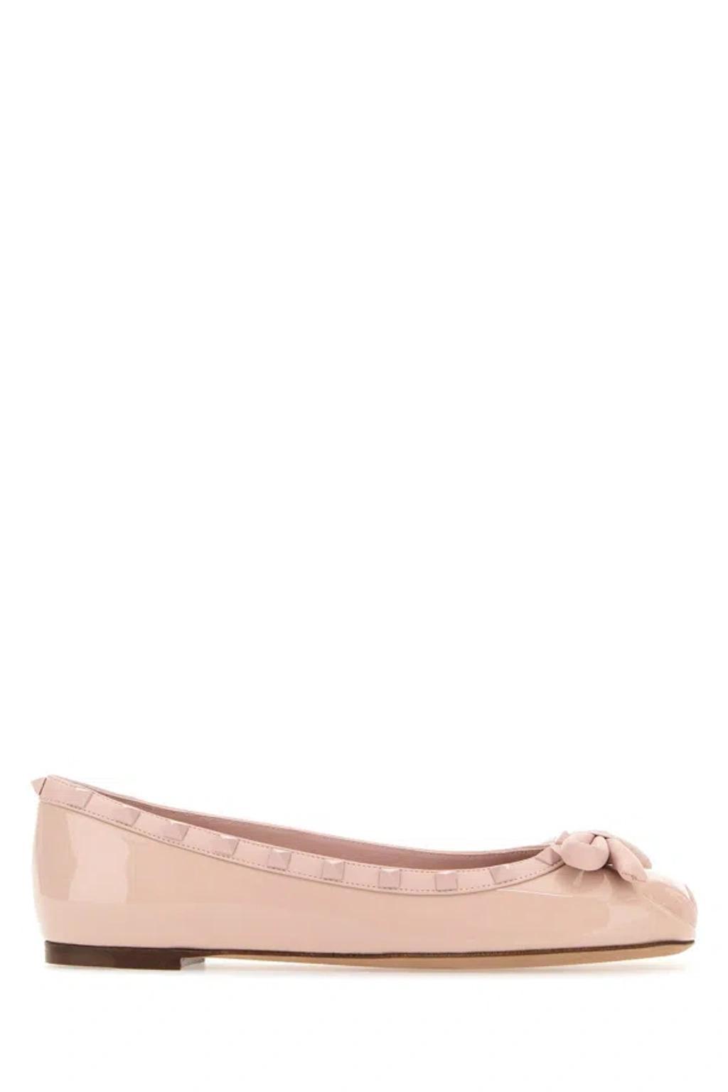 Pink Leather Rockstud Ballerinas Product Image