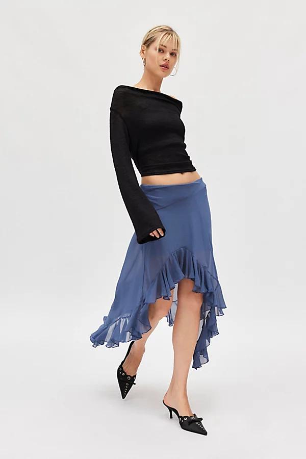 Ecote Hibiscus Asymmetric Ruffled Hanky Hem Midi Skirt Womens at Urban Outfitters Product Image