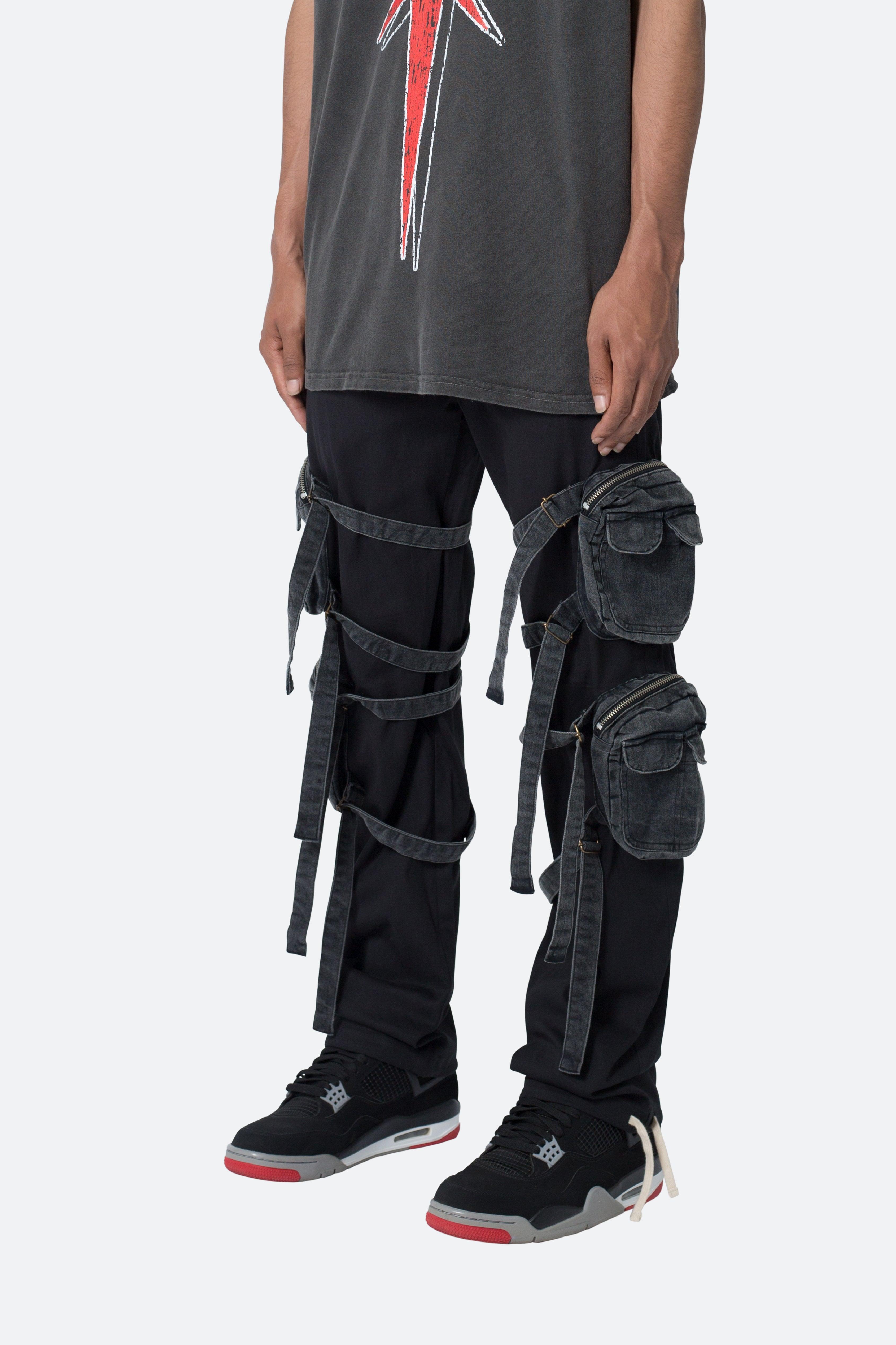 Twill Strapped Cargo Pants - Black Product Image