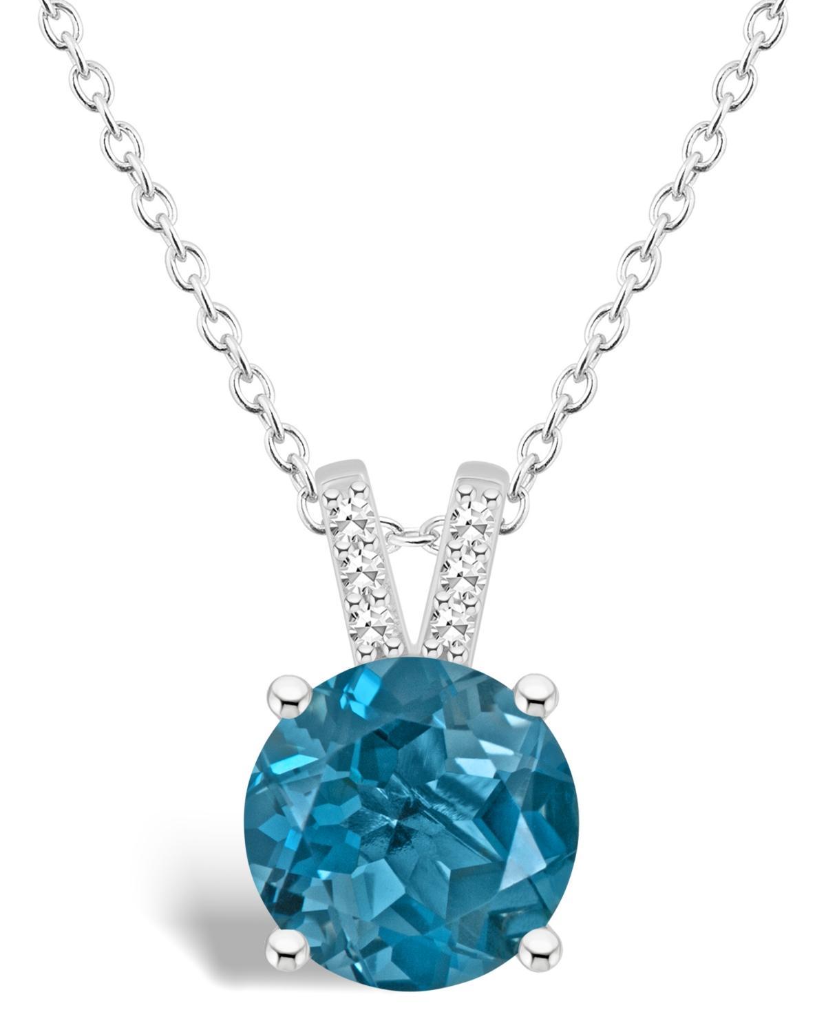 Alyson Layne Sterling Silver 8 mm Round Gemstone & Diamond Accent Pendant Necklace, Womens Blue Product Image