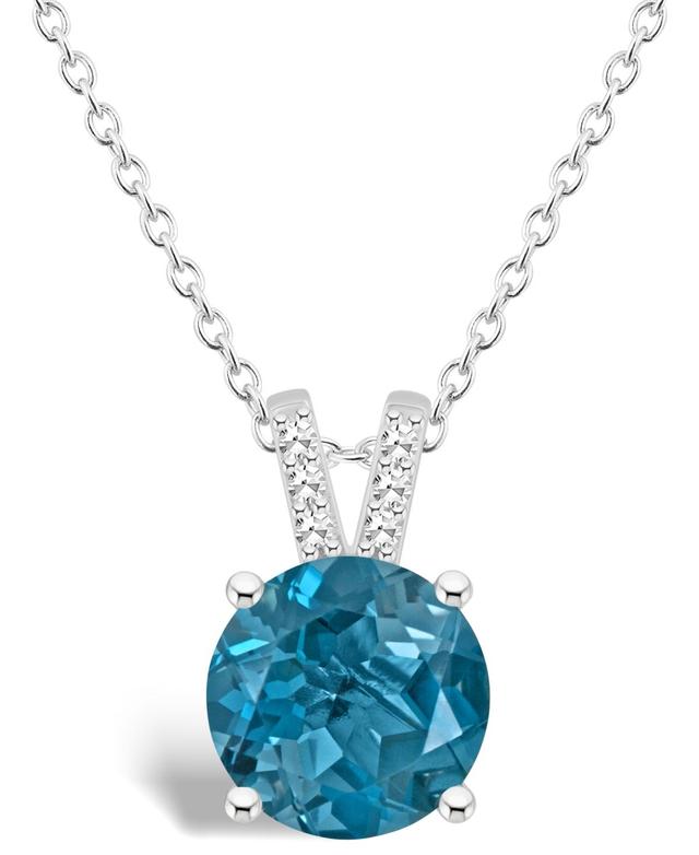 Macys Womens Sky Blue Topaz (2-2/5 ct.t.w.) and Diamond Accent Pendant Necklace in Sterling Silver Product Image