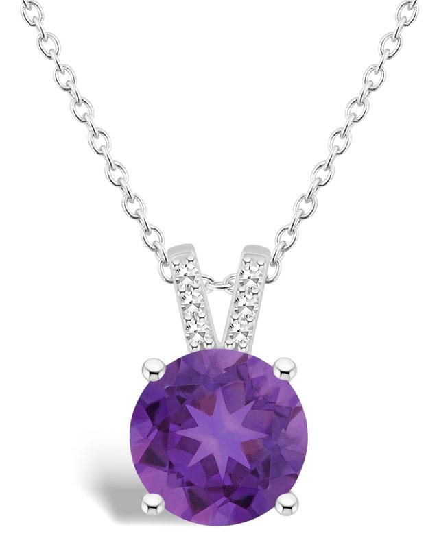 Alyson Layne Sterling Silver 8 mm Round Gemstone & Diamond Accent Pendant Necklace, Womens Purple Product Image