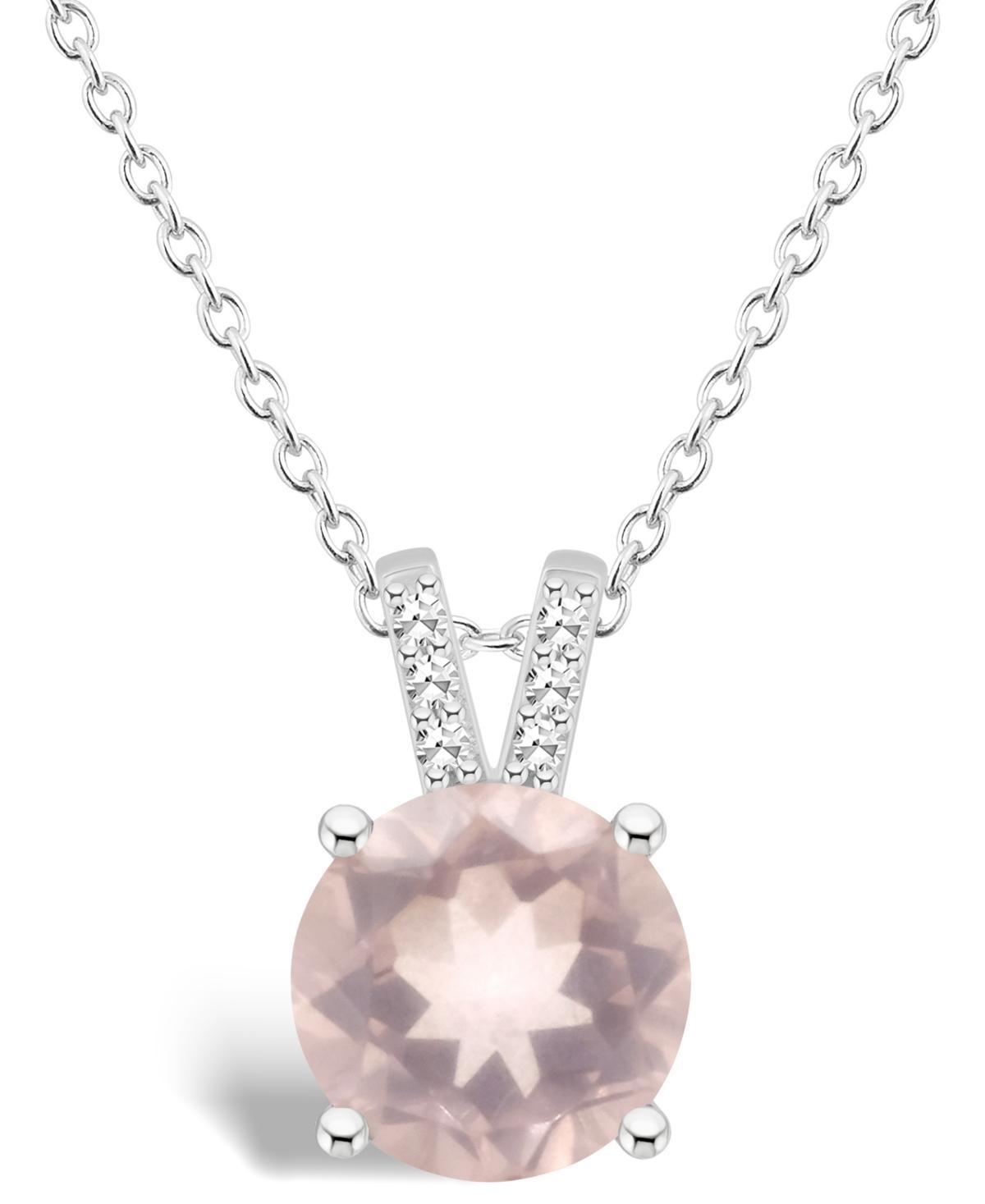 Macys Womens Rose Quartz (1-3/4 ct.t.w.) and Diamond Accent Pendant Necklace in Sterling Silver Product Image