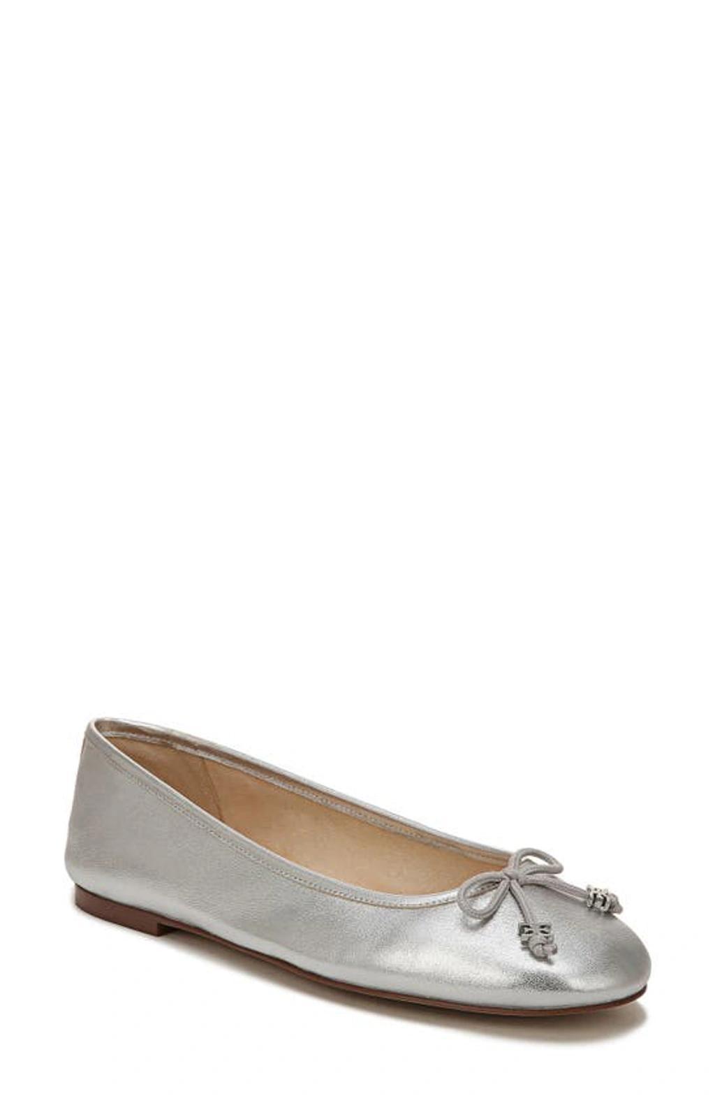 SAM EDELMAN Women's Felicia Luxe Emblem Bow Ballet Flats In Silver Product Image