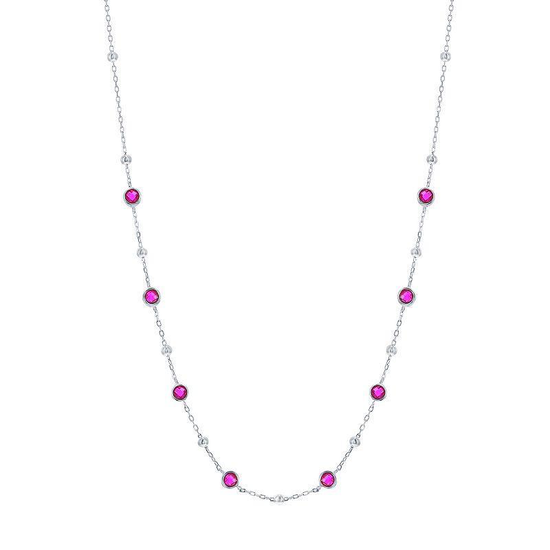 Argento Bella Sterling Silver Bezel-Set Cubic Zirconia & Bead Station Necklace, Womens Sterling Pink Product Image