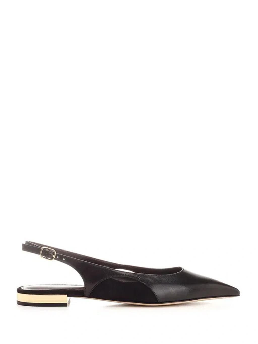 Saada Suede-trimmed Leather Slingback Ballet Flats In Black Product Image