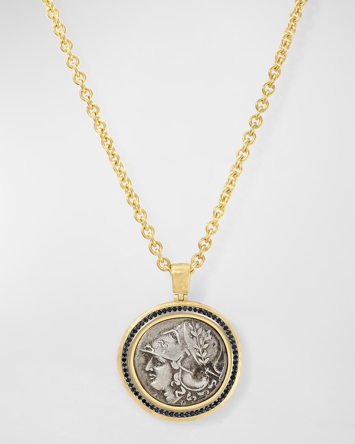 Mens 18K Athena/Pegasus Coin & Black Diamond Pendant Product Image