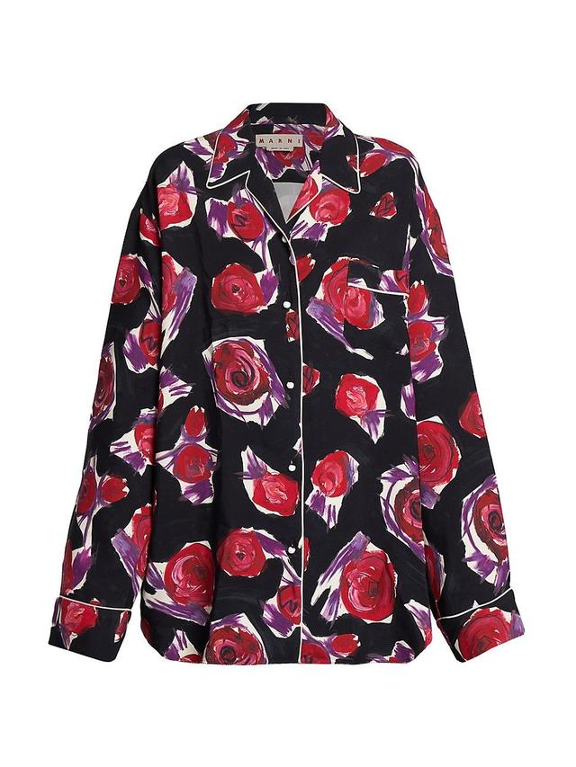 Womens Rose-Print Long-Sleeve Shirt Product Image