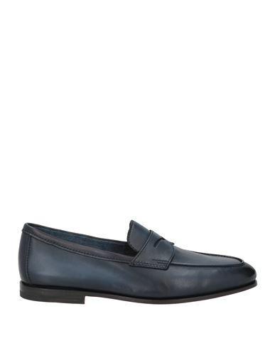 SANTONI Leather Carlos Penny Loafers In Blue Product Image