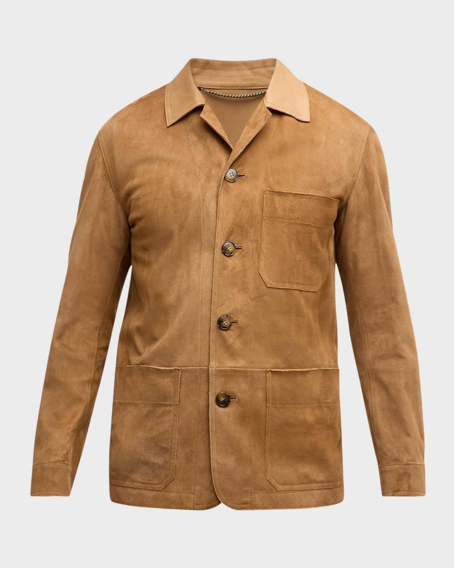 Men's Suede Leather-Collar Chore Jacket Product Image