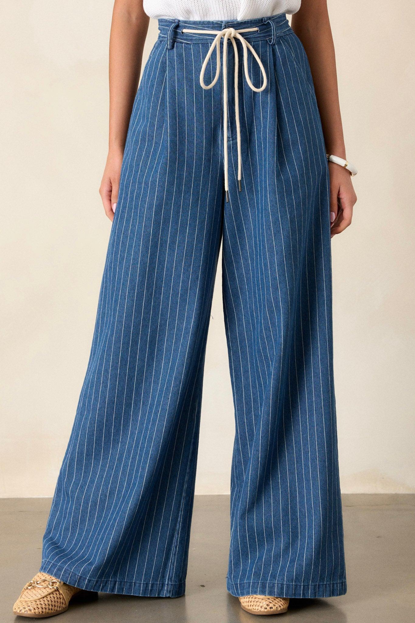 They Say Vision Blue Stripe Wide-Leg Pants Product Image