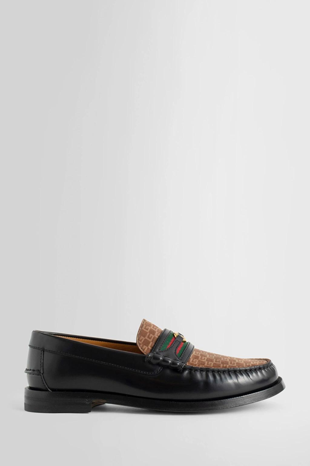 GUCCI Man Black Loafers In Black Light Brown Product Image