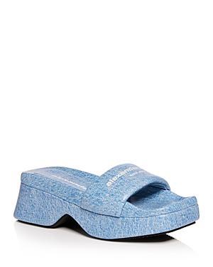 Alexander Wang Womens Float Denim Print Leather Platform Side Sandals Product Image