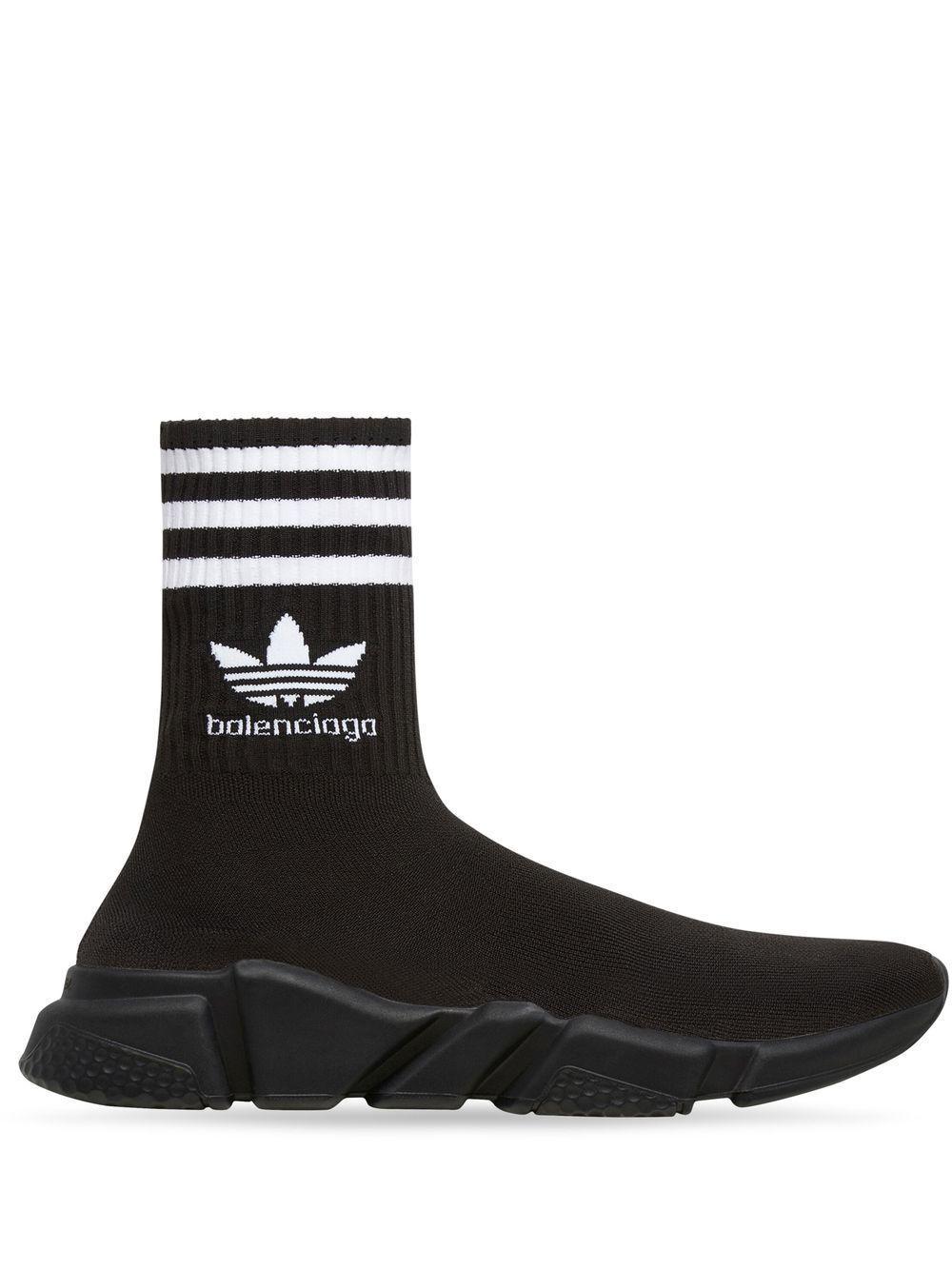 BALENCIAGA + Adidas Speed Lt Intarsia Stretch-knit High-top Sneakers In Black White Product Image