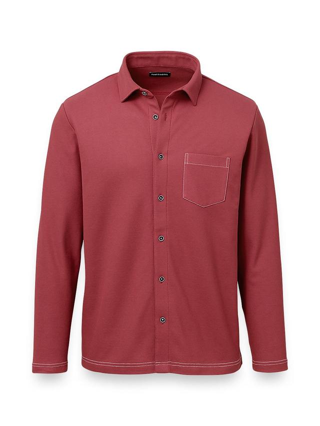 Cotton Blend Button Front Polo - Burgundy Product Image