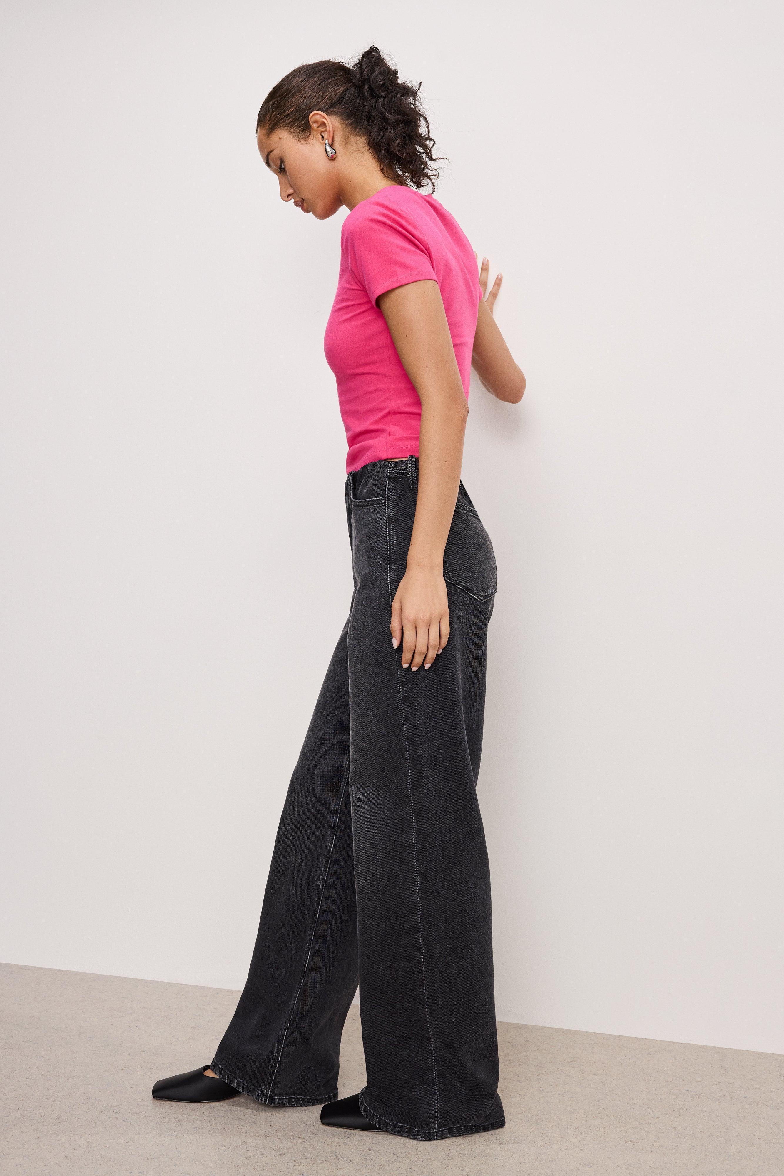 WIDE LEG PULL-ON JEANS | BLACK351 Product Image