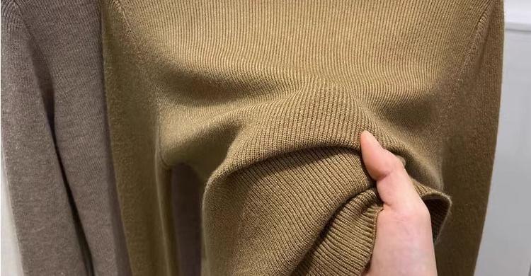 Long-Sleeve Turtleneck Plain Knit Top Product Image