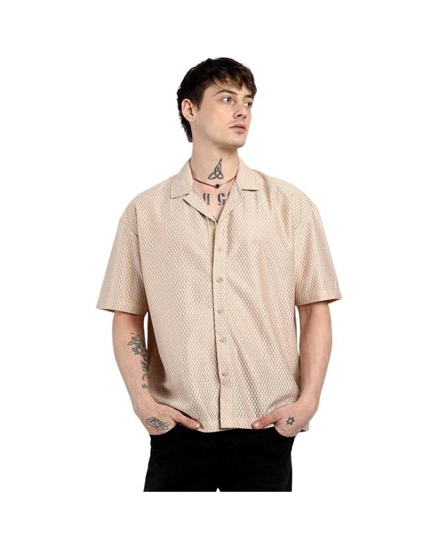 Campus Sutra Mens Splash Plaid Oversized Shirt - Beige Product Image