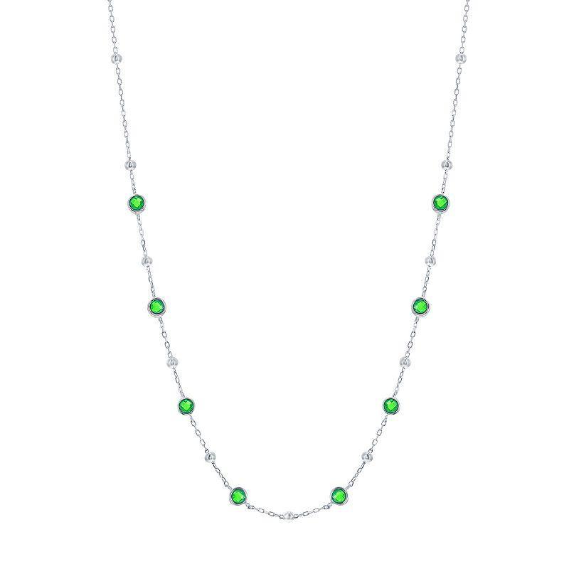 Argento Bella Sterling Silver Bezel-Set Cubic Zirconia & Bead Station Necklace, Womens Sterling Green Product Image