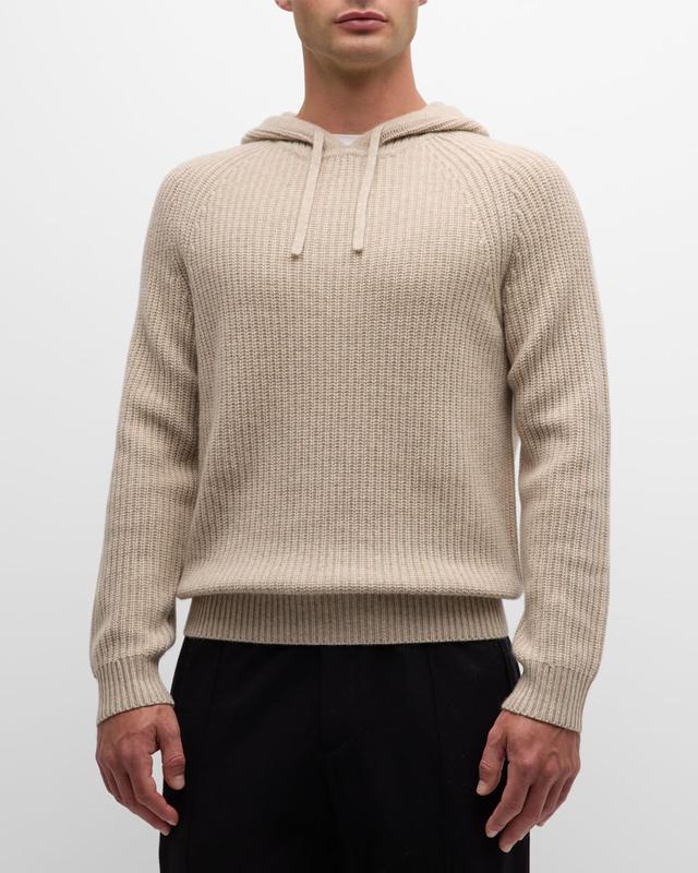 Men's Wool and Cashmere Ribbed Hoodie Product Image