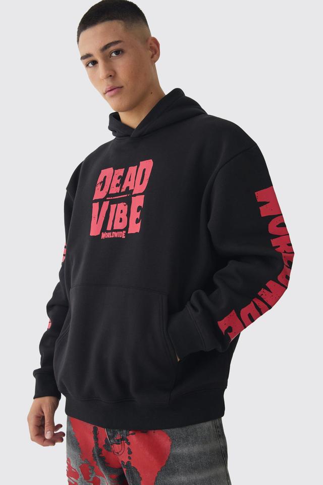 Oversized Distressed Print Hoodie | boohooMAN USA Product Image