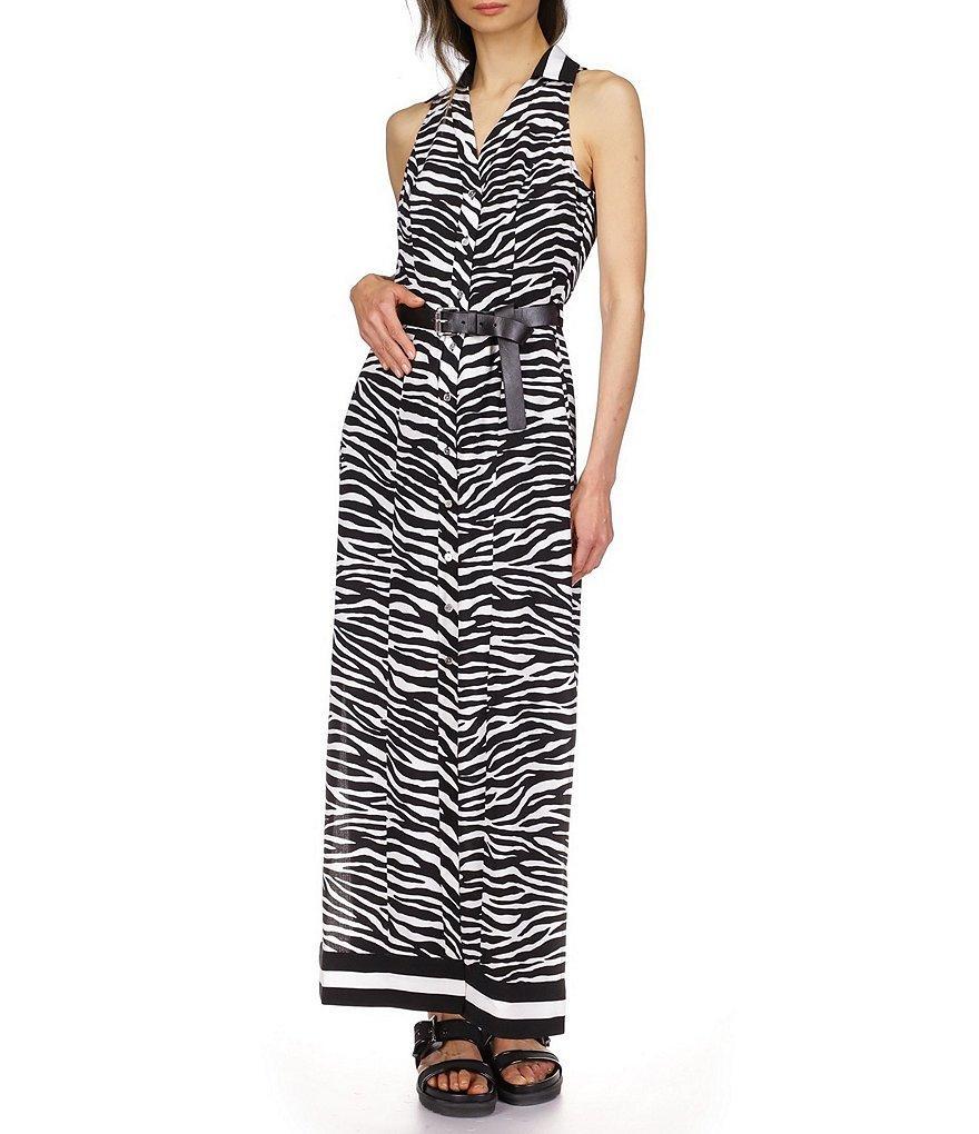 Michael Kors Printed Collared V-Neck Sleeveless Maxi Dress Product Image