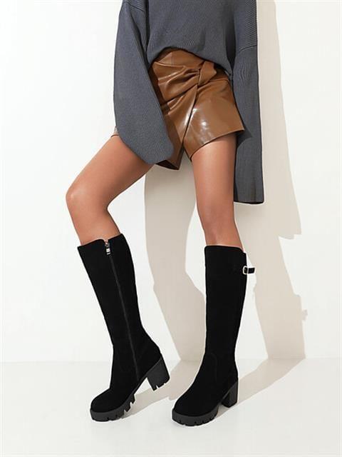 Block Heel Buckled Tall Boots Product Image