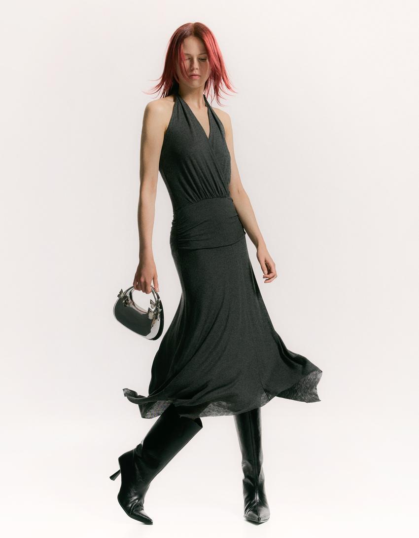 Asymmetric midi dress with ruffles product image