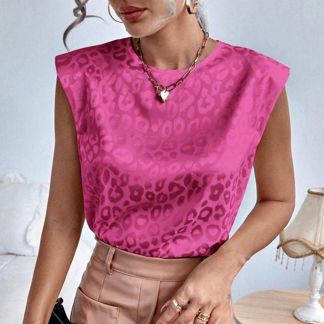 Hot Pink Satin Leopard Blouse Product Image