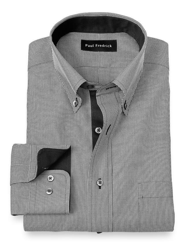 Slim Fit Non-iron Cotton Houndstooth Dress Shirt With Contrast Trim Product Image