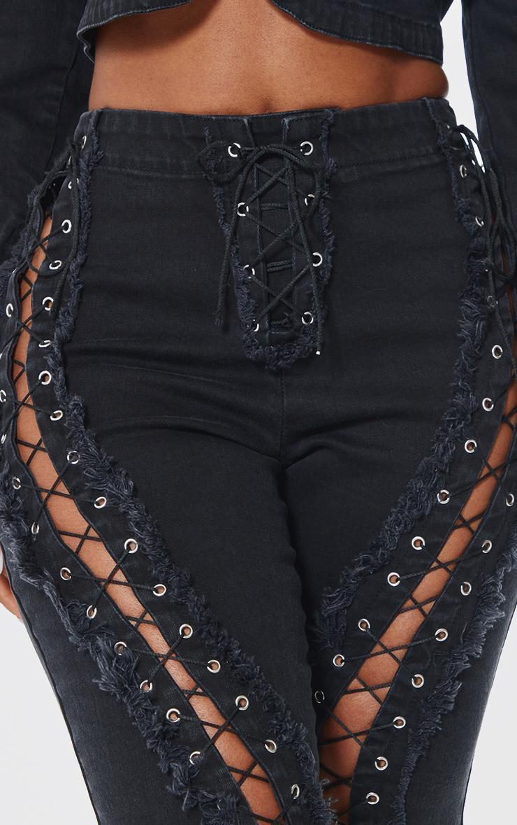 Shape Black Denim Lace Up Detail Flare Jeans Product Image