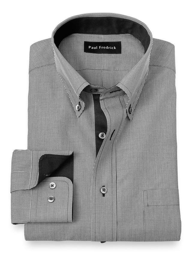 Non-iron Cotton Houndstooth Dress Shirt With Contrast Trim Product Image