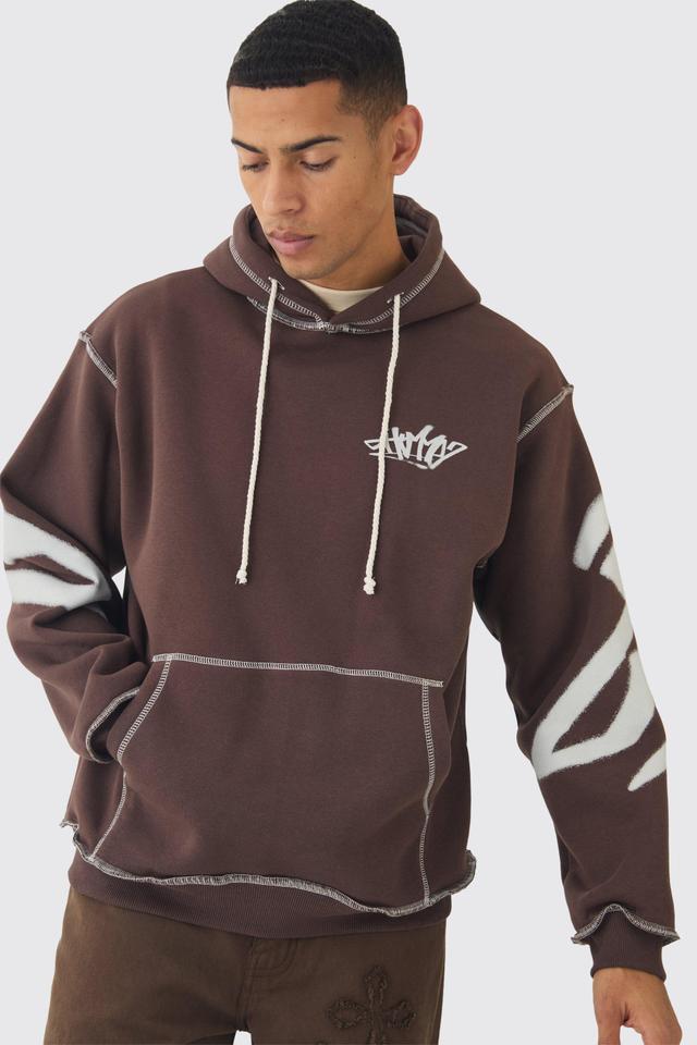 Oversized Man Graffiti Rope Drawcord Hoodie | boohooMAN USA Product Image