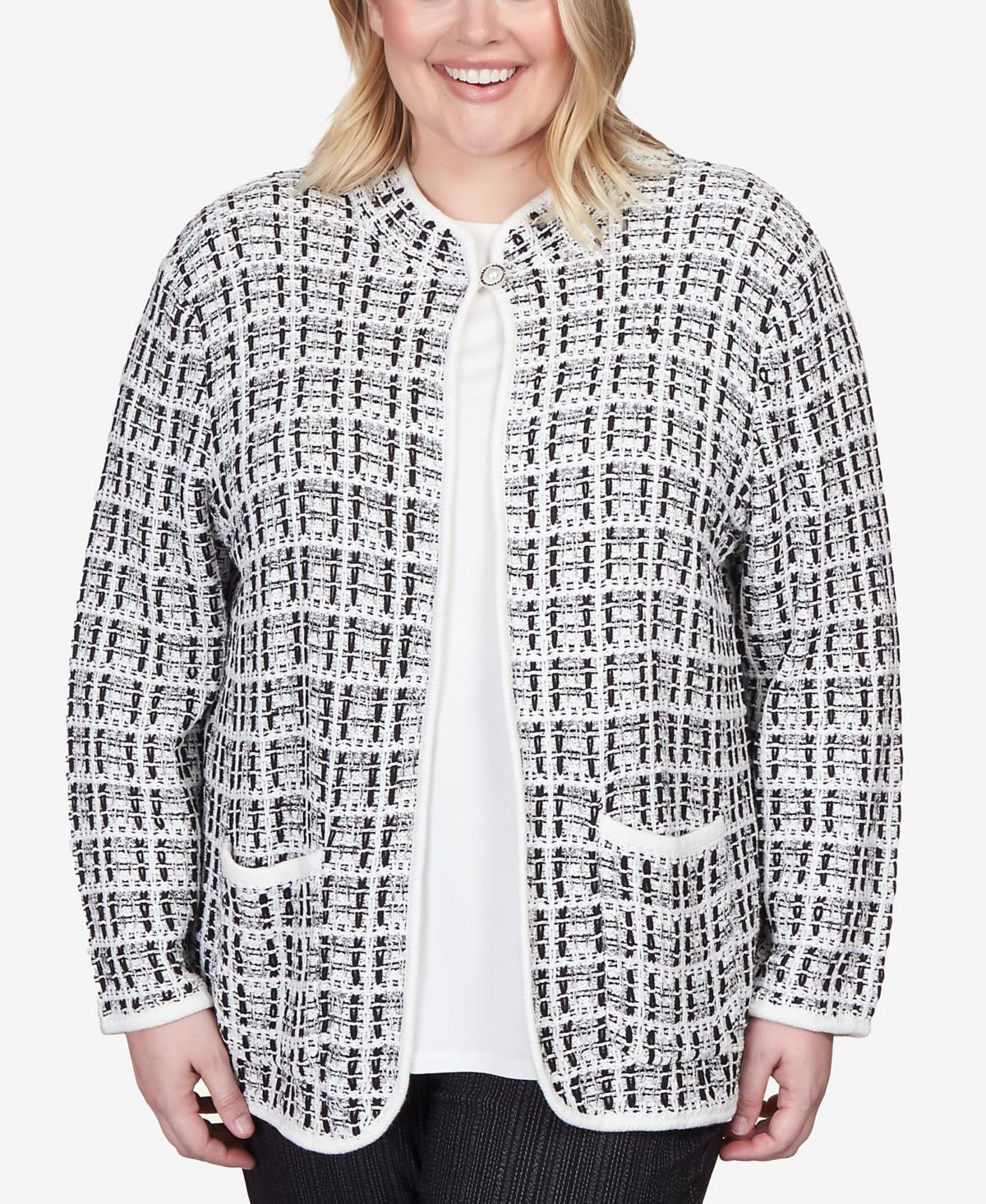 Alfred Dunner Plus Size World Traveler Knit Texture Jacket with Imitation Pearl Buttons Product Image