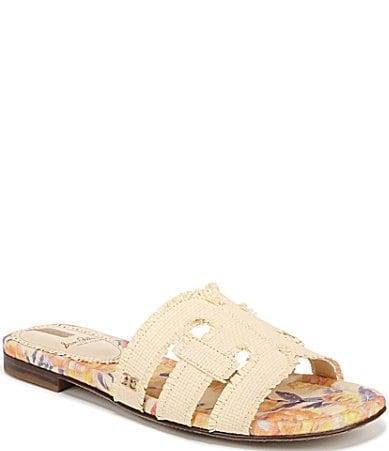 Sam Edelman Bay Fray Linen and Floral Canvas Double E Logo Slide Sandals Product Image