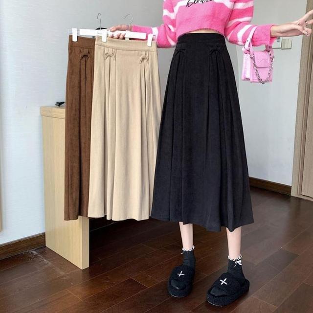 High Rise Plain Accordion Pleated Midi A-Line Skirt Product Image