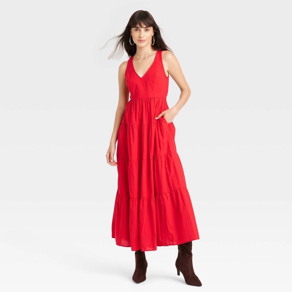 Womens Tiered Maxi A-Line Dress - Universal Thread Red M Product Image