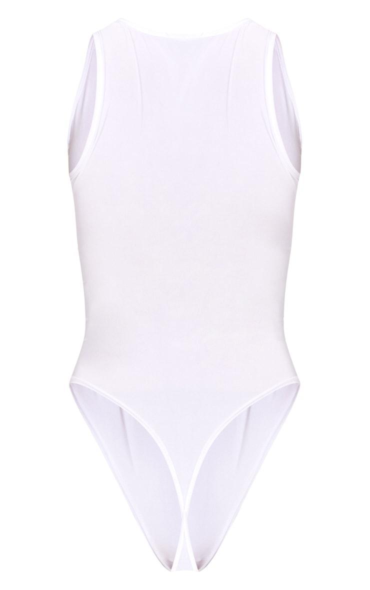 White Basic Slinky V Neck Bodysuit Product Image