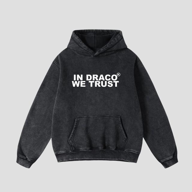 Vintage In Draco We Trust Graphic Acid Washed Oversized Hoodie Product Image